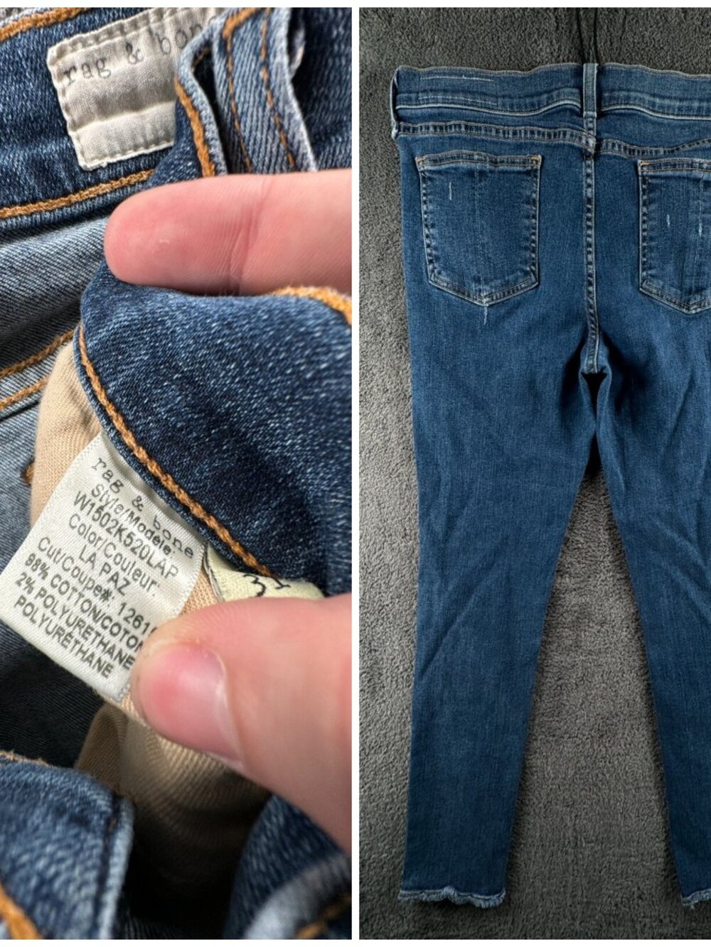 Rag & Bone Skinny Jeans Women Size 31 Medium Wash Stretch Blue Denim Distress - Picture 15 of 16